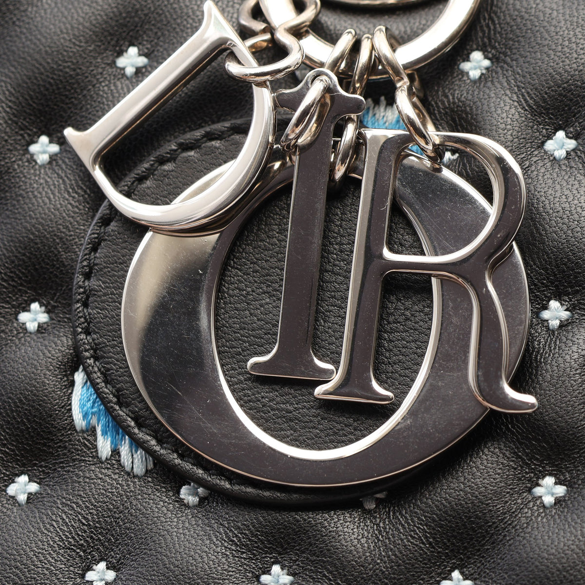 LADY DIOR レディディオール 2WAY ハンドバッグ レザー ブラック ホワイト ライトブルー クリスチャンディオール