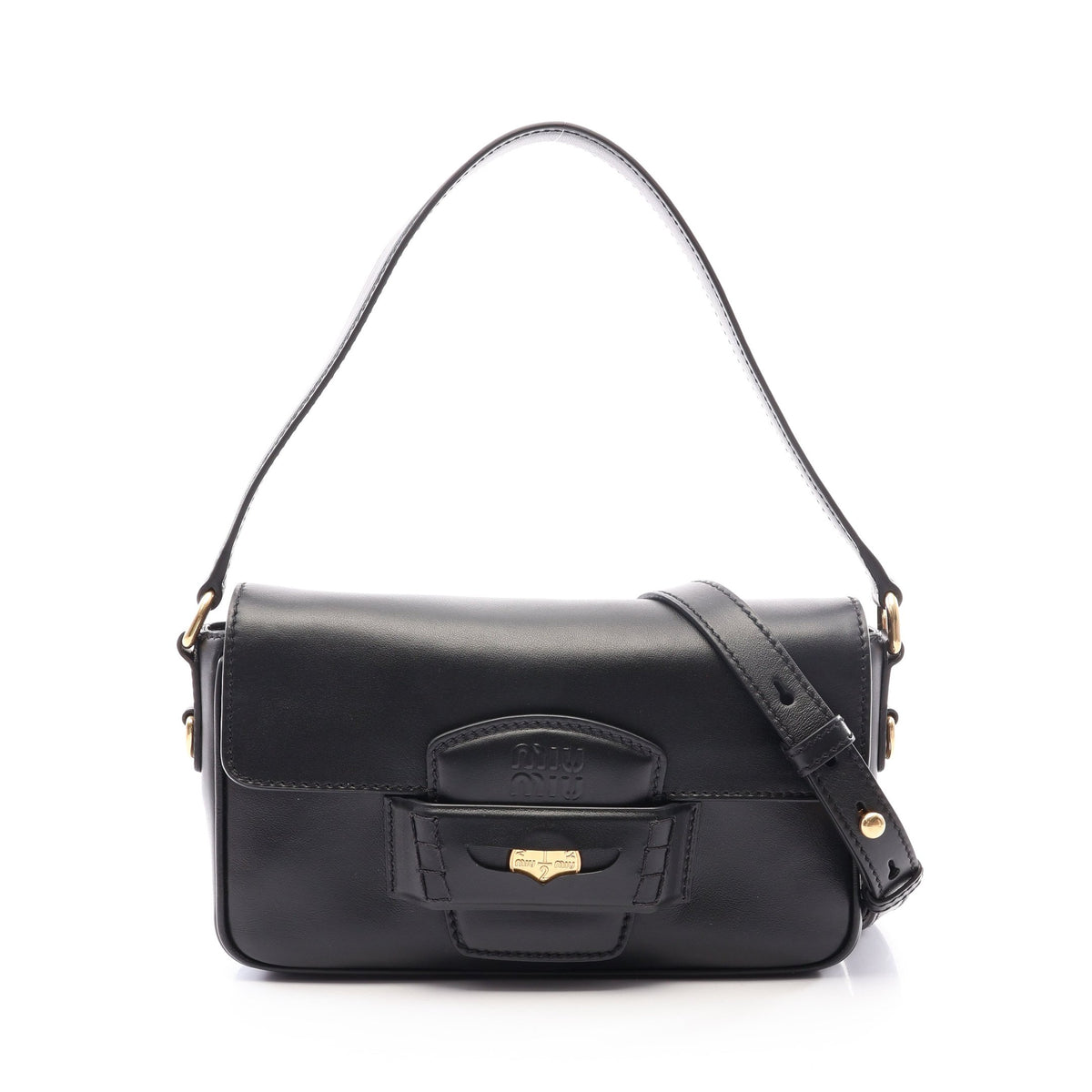 CRM FINE CALF ペニー 2WAY ハンドバッグ レザー ブラック ミュウミュウ