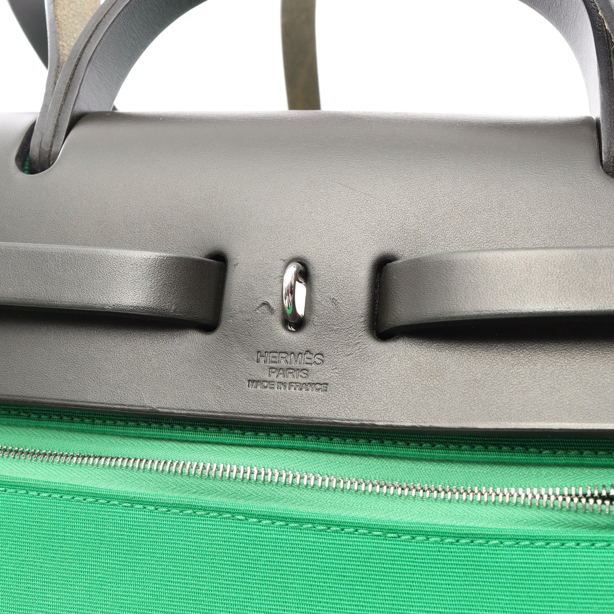 エールバッグジップPM バンブー 2WAY ハンドバッグ トワルオフィシエ ヴァッシュハンター グリーン ダークグレー シルバー金具 Y刻印 エルメス バッグ HERMES