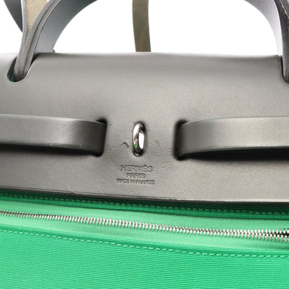 エールバッグジップPM バンブー 2WAY ハンドバッグ トワルオフィシエ ヴァッシュハンター グリーン ダークグレー シルバー金具 Y刻印 エルメス バッグ HERMES