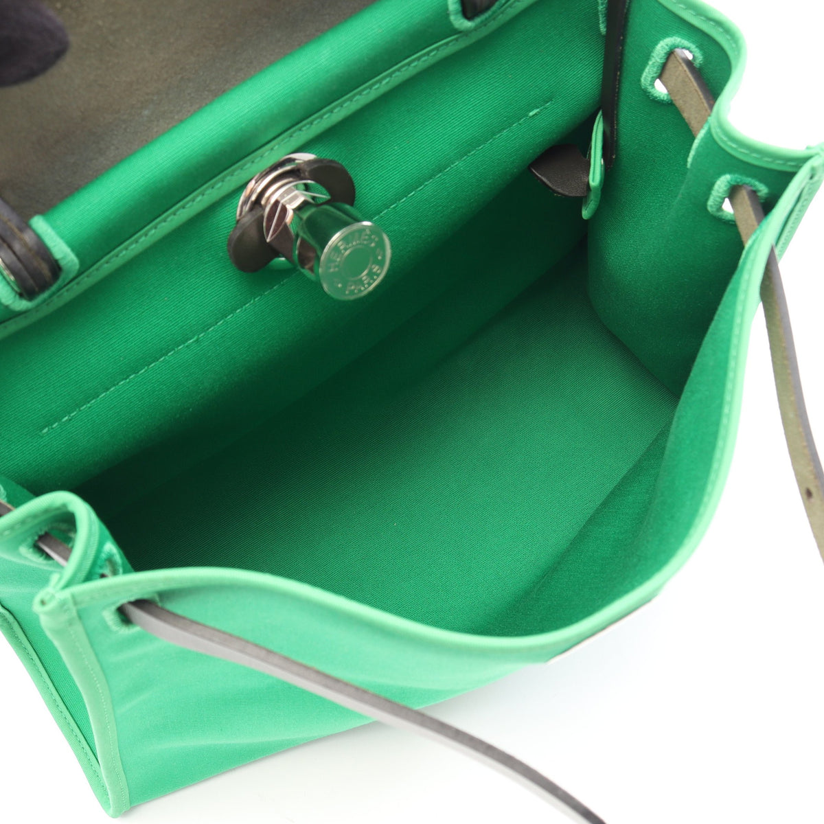 エールバッグジップPM バンブー 2WAY ハンドバッグ トワルオフィシエ ヴァッシュハンター グリーン ダークグレー シルバー金具 Y刻印 エルメス バッグ HERMES