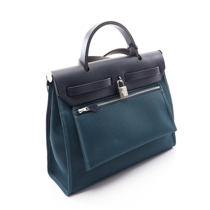 エールバッグジップPM ヴェールシプレス ブルーインディゴ 2WAY ハンドバッグ トワルミリタリー ヴァッシュハンター ブルーグリーン ネイビー シルバー金具 Y刻印 エルメス