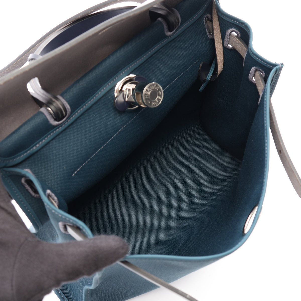 エールバッグジップPM ヴェールシプレス ブルーインディゴ 2WAY ハンドバッグ トワルミリタリー ヴァッシュハンター ブルーグリーン ネイビー シルバー金具 Y刻印 エルメス