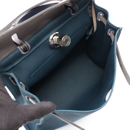エールバッグジップPM ヴェールシプレス ブルーインディゴ 2WAY ハンドバッグ トワルミリタリー ヴァッシュハンター ブルーグリーン ネイビー シルバー金具 Y刻印 エルメス