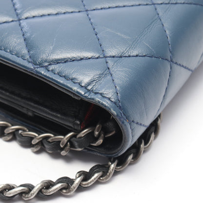 マトラッセ チェーンウォレット レザー ネイビー ブラック シルバー金具 シャネル バッグ CHANEL