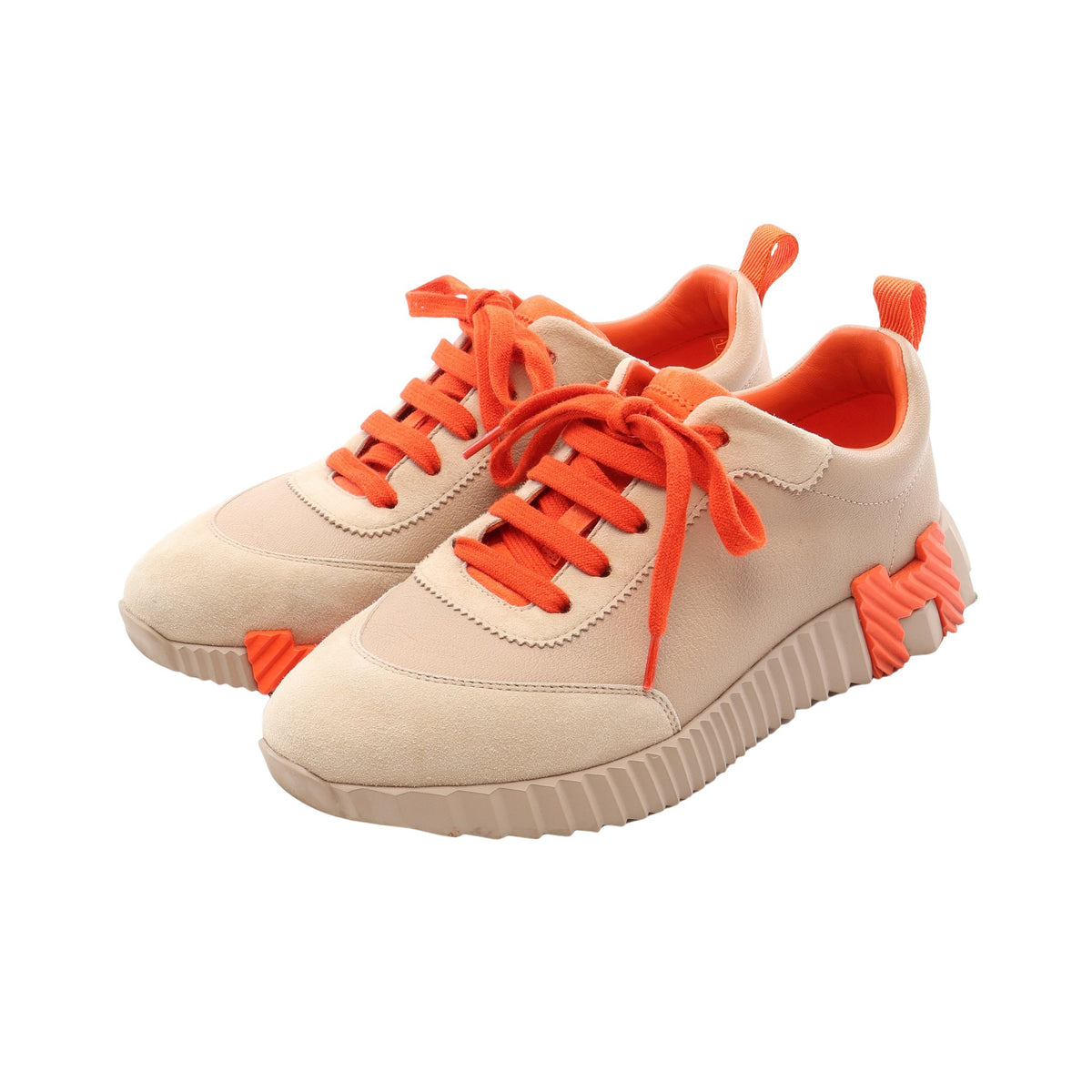 バウンシング スニーカー レザー スエード ベージュ オレンジ エルメス