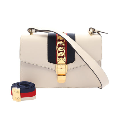 シルヴィ スモール ウェブライン 2WAY ショルダーバッグ レザー ホワイト ネイビー レッド グッチ バッグ GUCCI