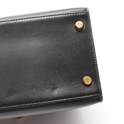 ケリー28 外縫い 2WAY ハンドバッグ ボックスカーフ ブラック ゴールド金具 ○X刻印 エルメス