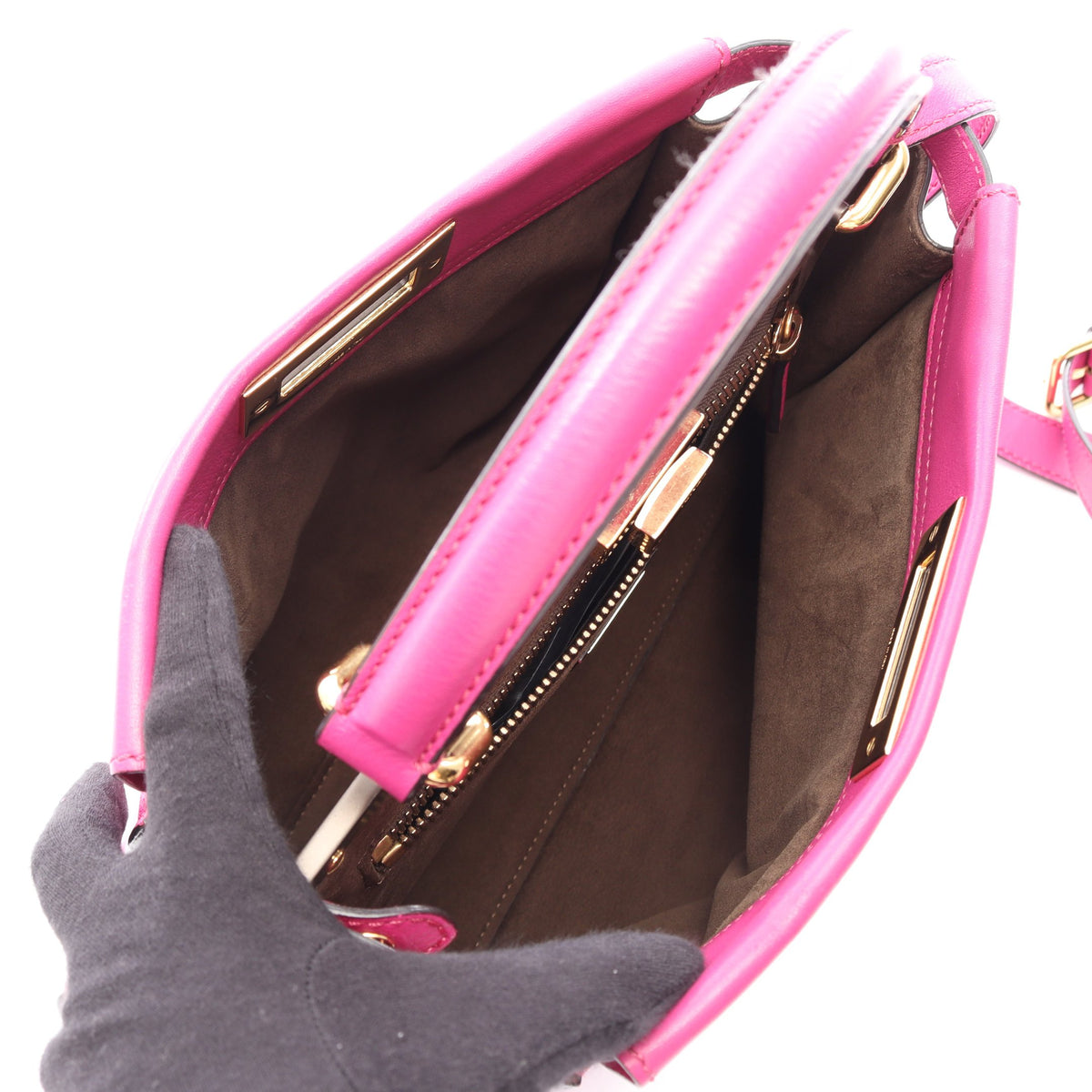 ピーカブー レギュラー 2WAY ハンドバッグ レザー ピンクパープル フェンディ
