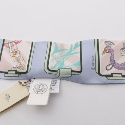 ツイリー HERMES STORY リボン スカーフ シルク ブルーグレー ベージュ エルメス