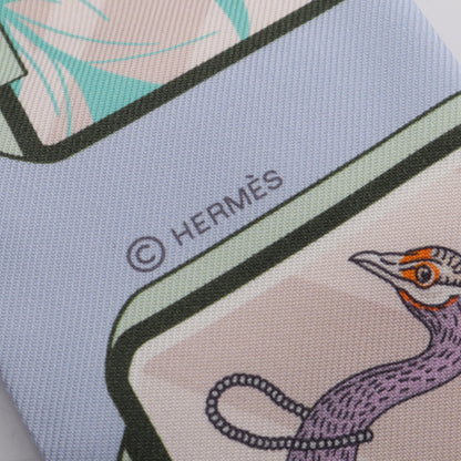 ツイリー HERMES STORY リボン スカーフ シルク ブルーグレー ベージュ エルメス