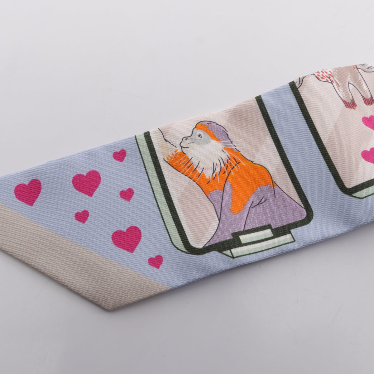 ツイリー HERMES STORY リボン スカーフ シルク ブルーグレー ベージュ エルメス