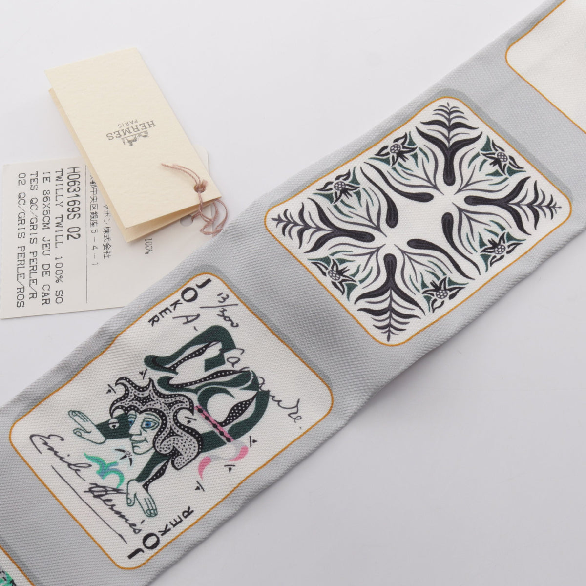 ツイリー JEU DE CARTES リボン スカーフ シルク グレー ブラック ピンク エルメス