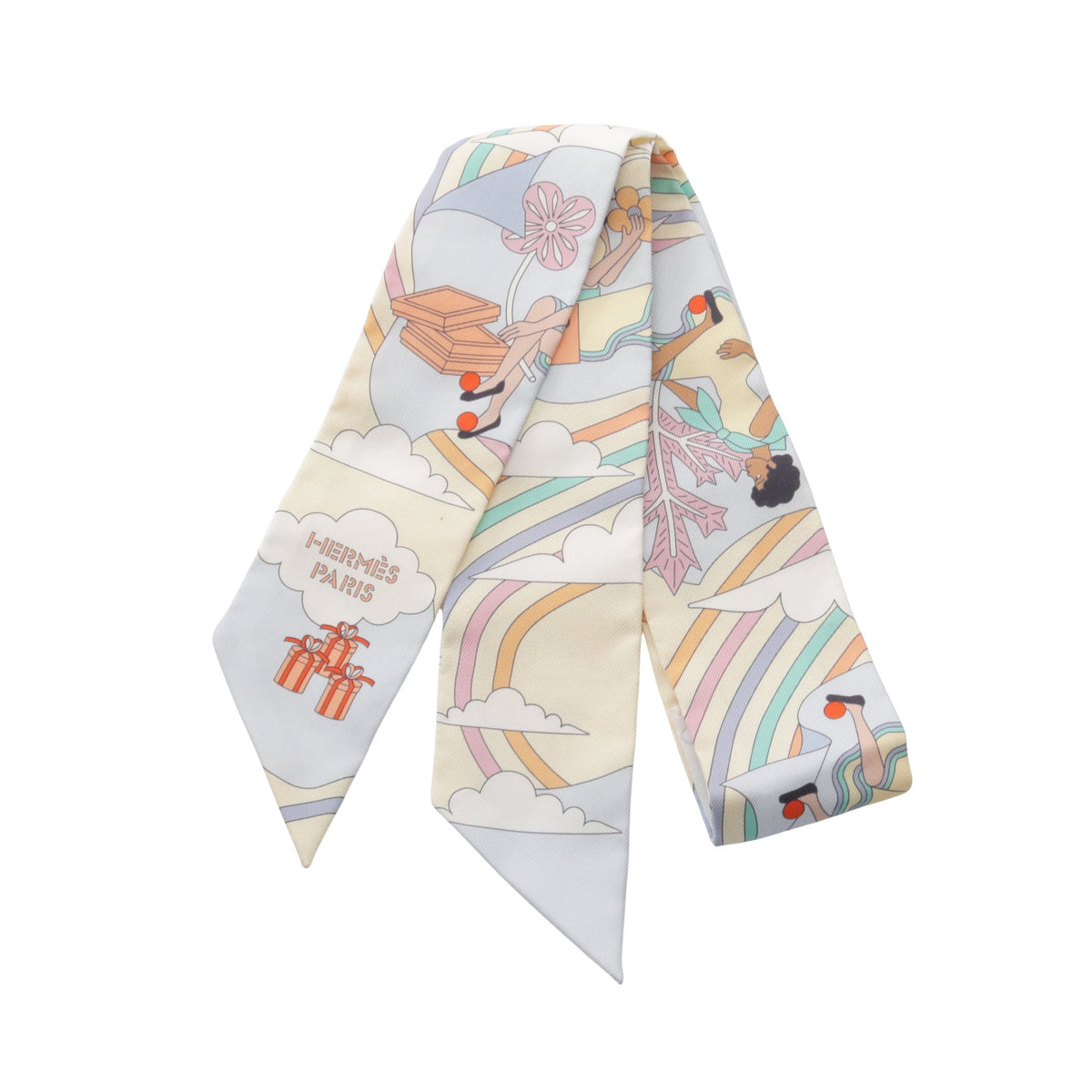 ツイリー CARRES VOLANTS リボン スカーフ シルク マルチカラー エルメス