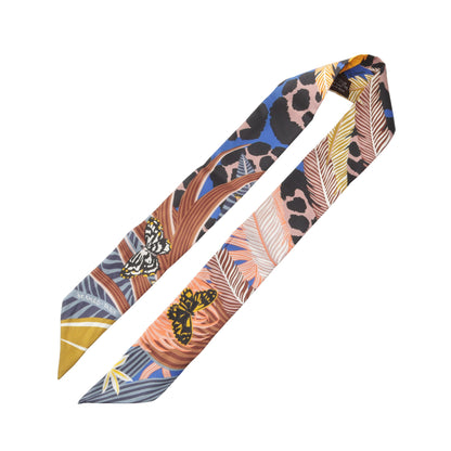 ツイリー JAGUAR QUETZAL リボン スカーフ シルク ブラウン マルチカラー エルメス 財布・小物 HERMES