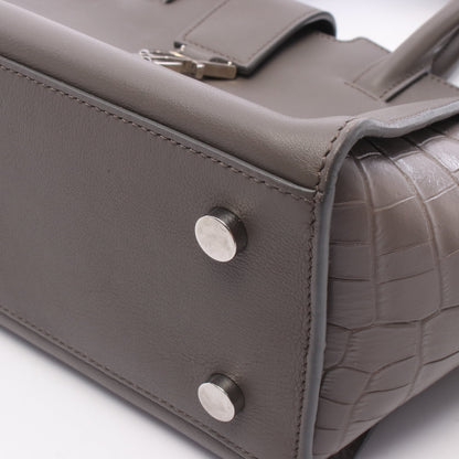 BABY DOWNTOWN CABAS ベビー ダウンタウンカバス クロコ型押し 2WAY ハンドバッグ レザー グレー サンローランパリ