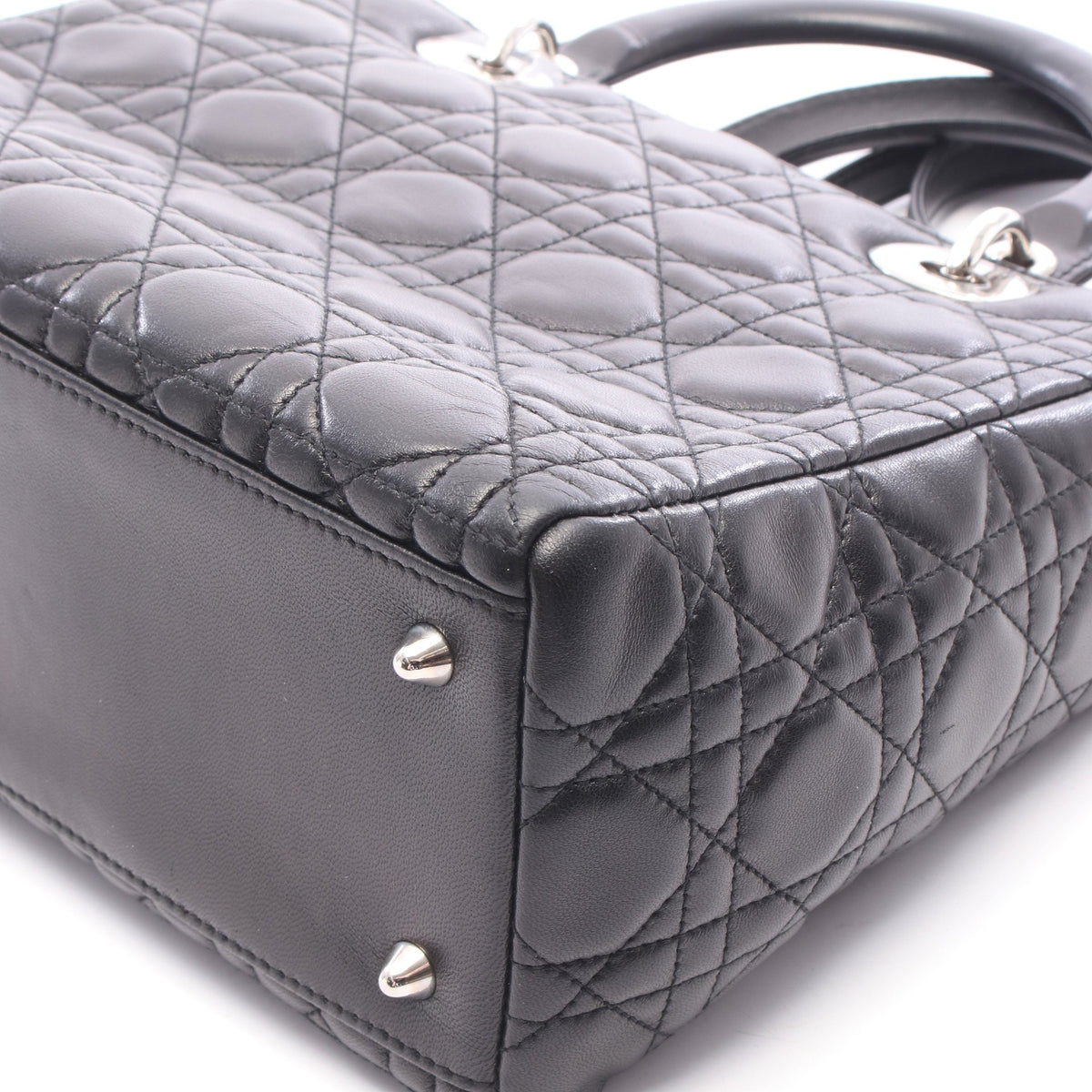 LADY DIOR レディディオール 2WAY ハンドバッグ レザー ブラック クリスチャンディオール
