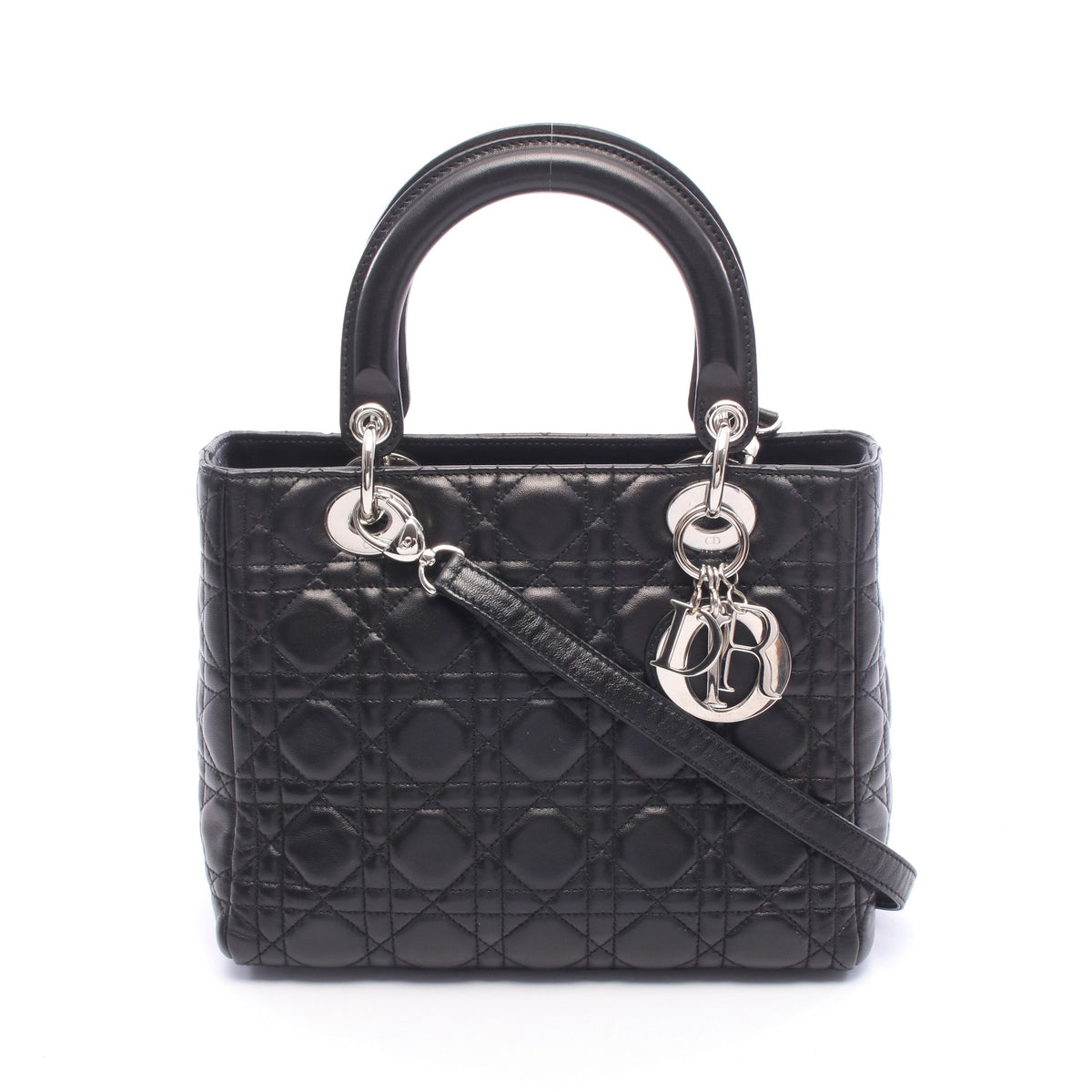 LADY DIOR レディディオール 2WAY ハンドバッグ レザー ブラック クリスチャンディオール
