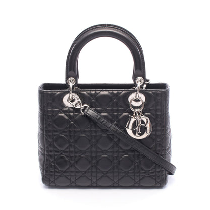 LADY DIOR レディディオール 2WAY ハンドバッグ レザー ブラック クリスチャンディオール