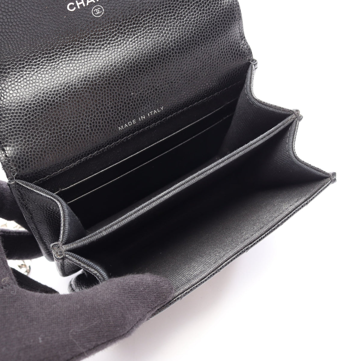 マトラッセ 2WAY チェーンショルダーバッグ キャビアスキン ブラック シルバー金具 シャネル