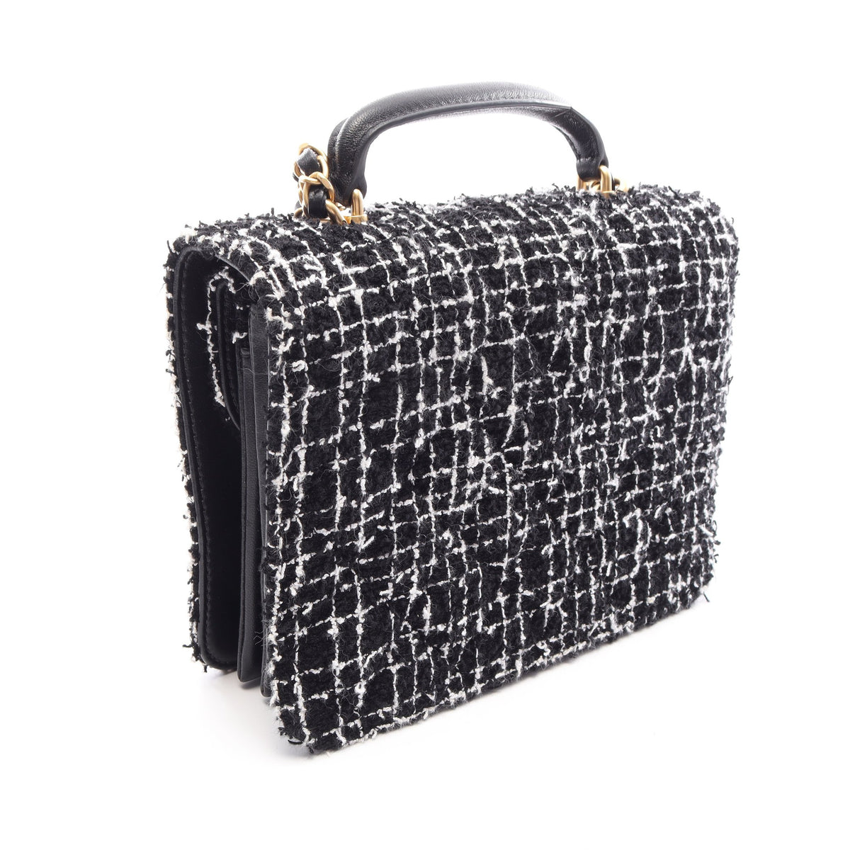 マトラッセ 2WAY チェーンショルダーバッグ ツイード レザー ブラック ホワイト ゴールド金具 シャネル