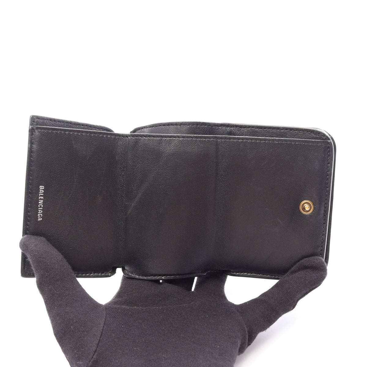 Cash Mini Wallet キャッシュ ミニ ウォレット 三つ折り財布 レザー ブラック バレンシアガ
