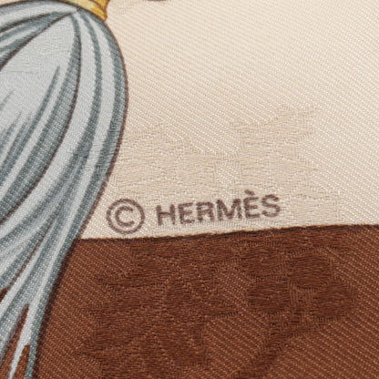 カレ90 Plumes et Grelots スカーフ シルク ライトベージュ ブラウン エルメス