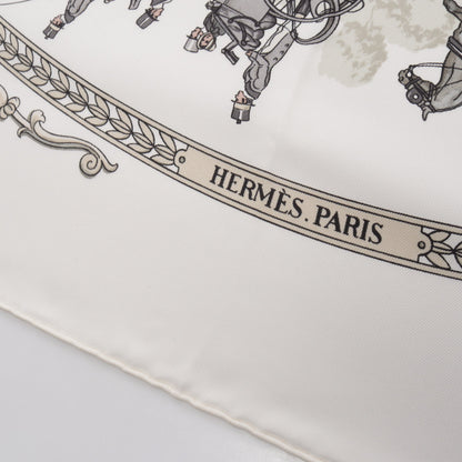 カレ90 LA PROMENADE DE LONGCHAMPS スカーフ シルク オフホワイト ブラック エルメス