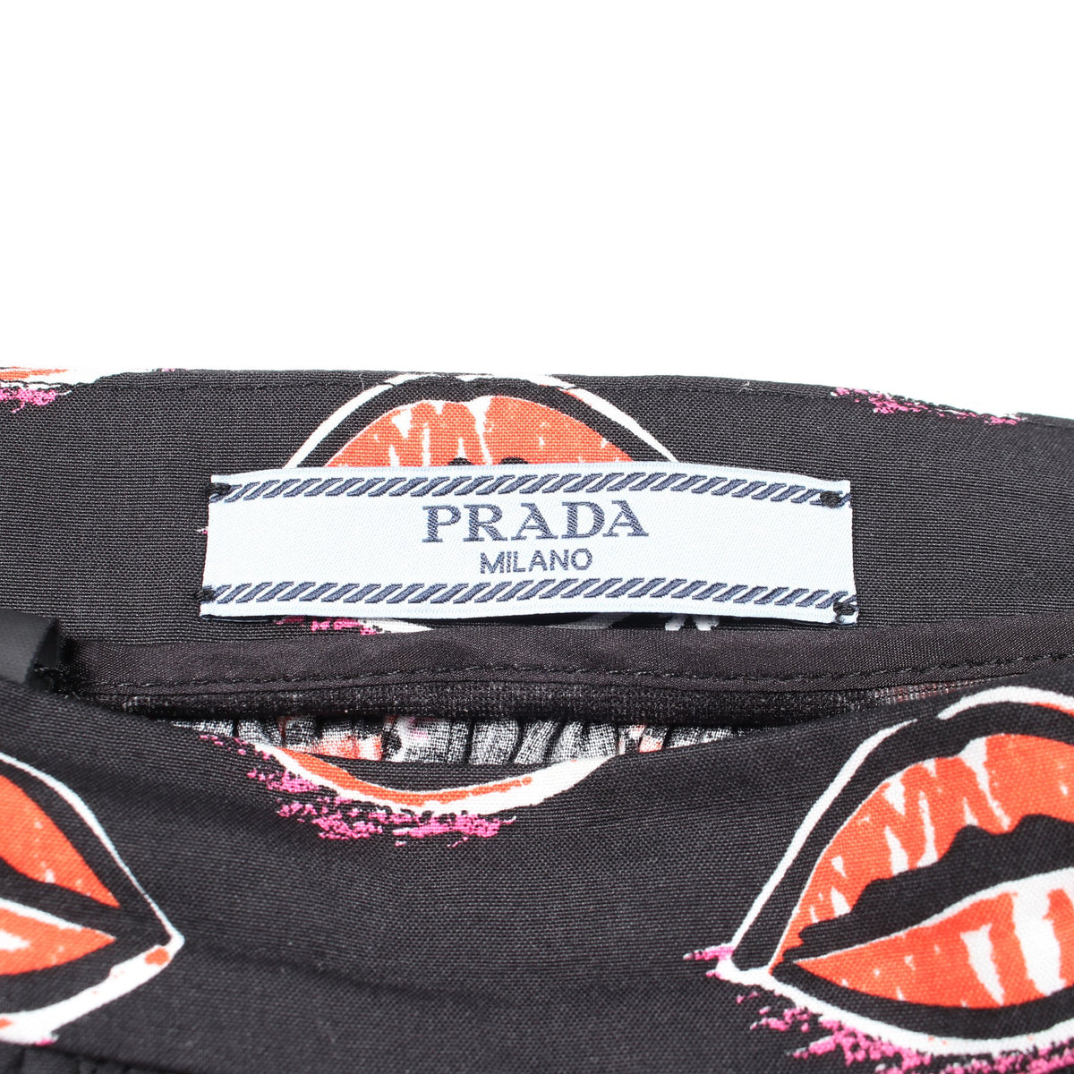 リップ柄 スカート コットン ブラック レッド プラダ ボトムス PRADA