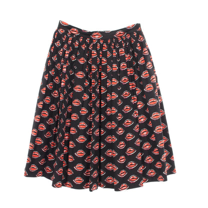 リップ柄 スカート コットン ブラック レッド プラダ ボトムス PRADA