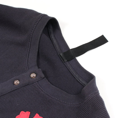 Y NOT クロスパッチ ヘンリーネック サーマル 長袖Tシャツ コットン ネイビー クロムハーツ