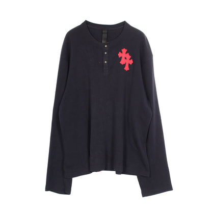 Y NOT クロスパッチ ヘンリーネック サーマル 長袖Tシャツ コットン ネイビー クロムハーツ