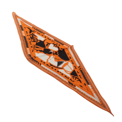 ロザンジュ PUZZLE スカーフ カシミヤ シルク オレンジ ブラック オフホワイト エルメス 財布・小物 HERMES