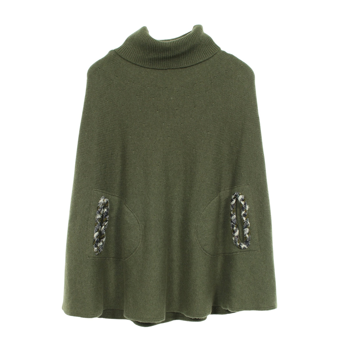ハイネック ニット ポンチョ カシミヤ カーキグリーン シャネル
