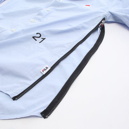 N°21 × FILA ロゴ刺繍 長袖 シャツ コットン ナイロン ライトブルー ヌメロヴェントゥーノ