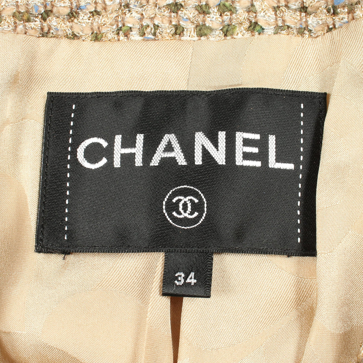 ココマークボタン ファー ショート ツイード ノーカラージャケット ウール ビスコース ベージュ ゴールド シャネル アウター CHANEL