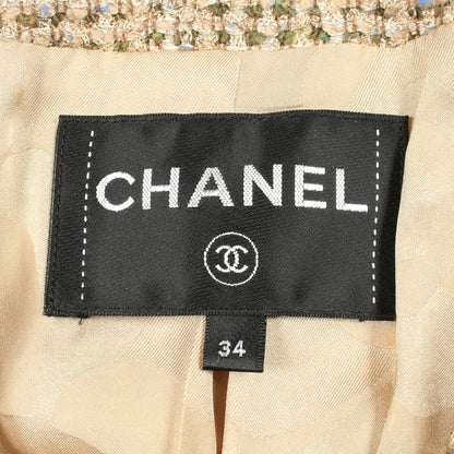 ココマークボタン ファー ショート ツイード ノーカラージャケット ウール ビスコース ベージュ ゴールド シャネル アウター CHANEL