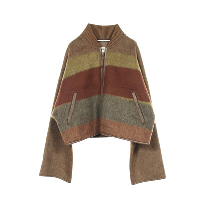 ジップアップ クロップド ブルゾン カシミヤ モヘヤ カーキグリーン マルチカラー エルメス