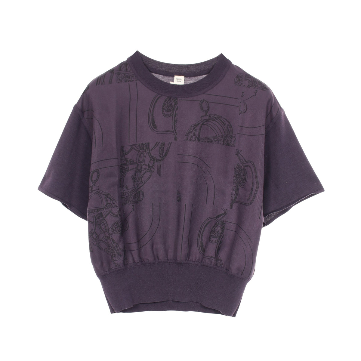 ツイルレーヌ En Desordre Finesse スカーフ切替 半袖 ニット シルク ウール ダークパープル エルメス
