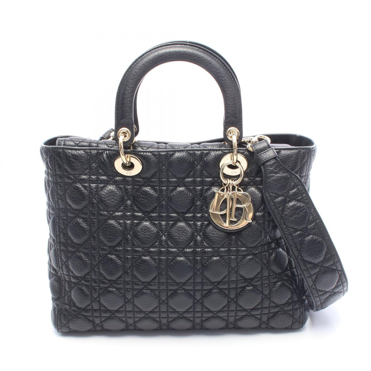 LADY DIOR レディディオール 2WAY ハンドバッグ レザー ブラック クリスチャンディオール
