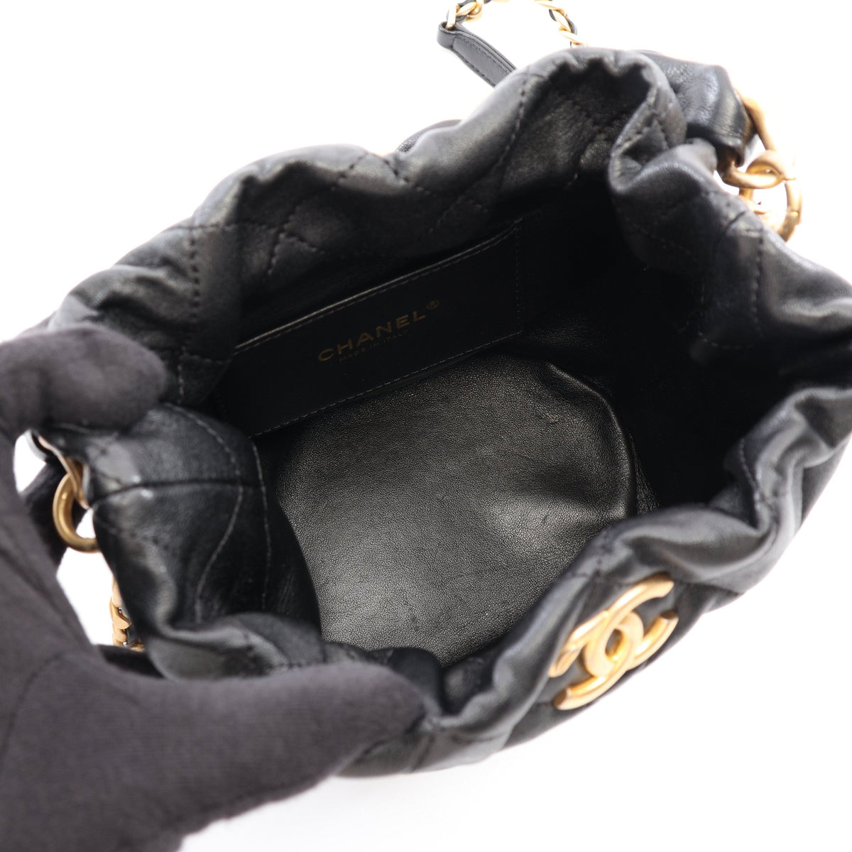 マトラッセ 2WAY チェーンショルダーバッグ レザー ブラック ゴールド金具 シャネル
