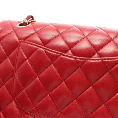 マトラッセ Wフラップ Wチェーンショルダーバッグ ラムスキン レッド ゴールド金具 シャネル