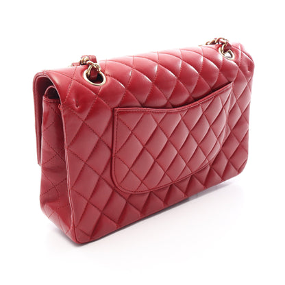 マトラッセ Wフラップ Wチェーンショルダーバッグ ラムスキン レッド ゴールド金具 シャネル