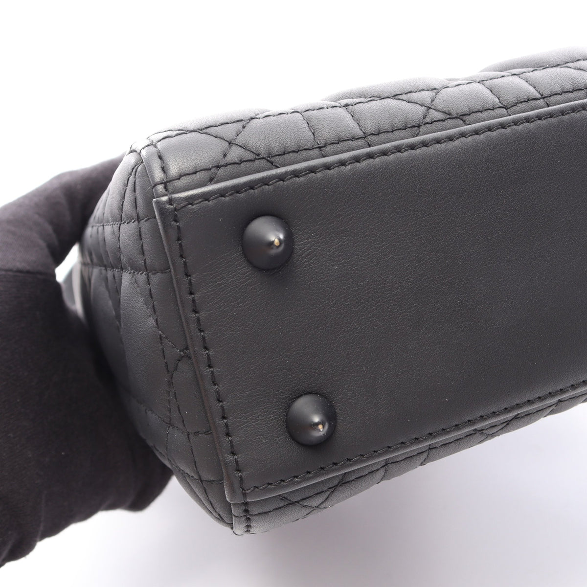 LADY DIOR MY ABCDIOR レディディオール スモール カナージュ 2WAY ハンドバッグ レザー ブラック クリスチャンディオール