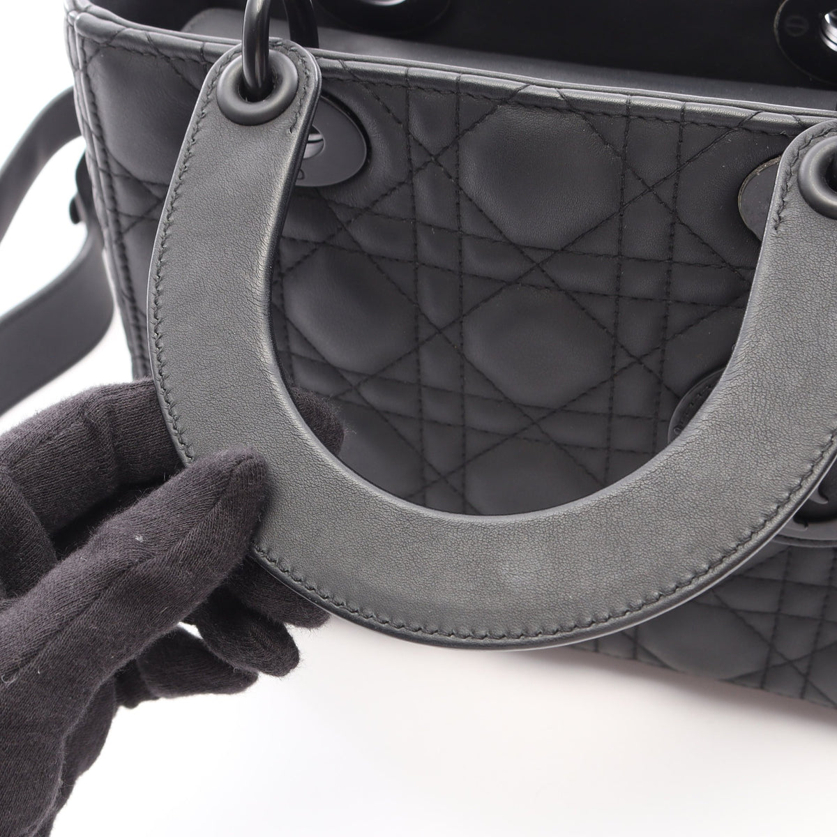 LADY DIOR MY ABCDIOR レディディオール スモール カナージュ 2WAY ハンドバッグ レザー ブラック クリスチャンディオール