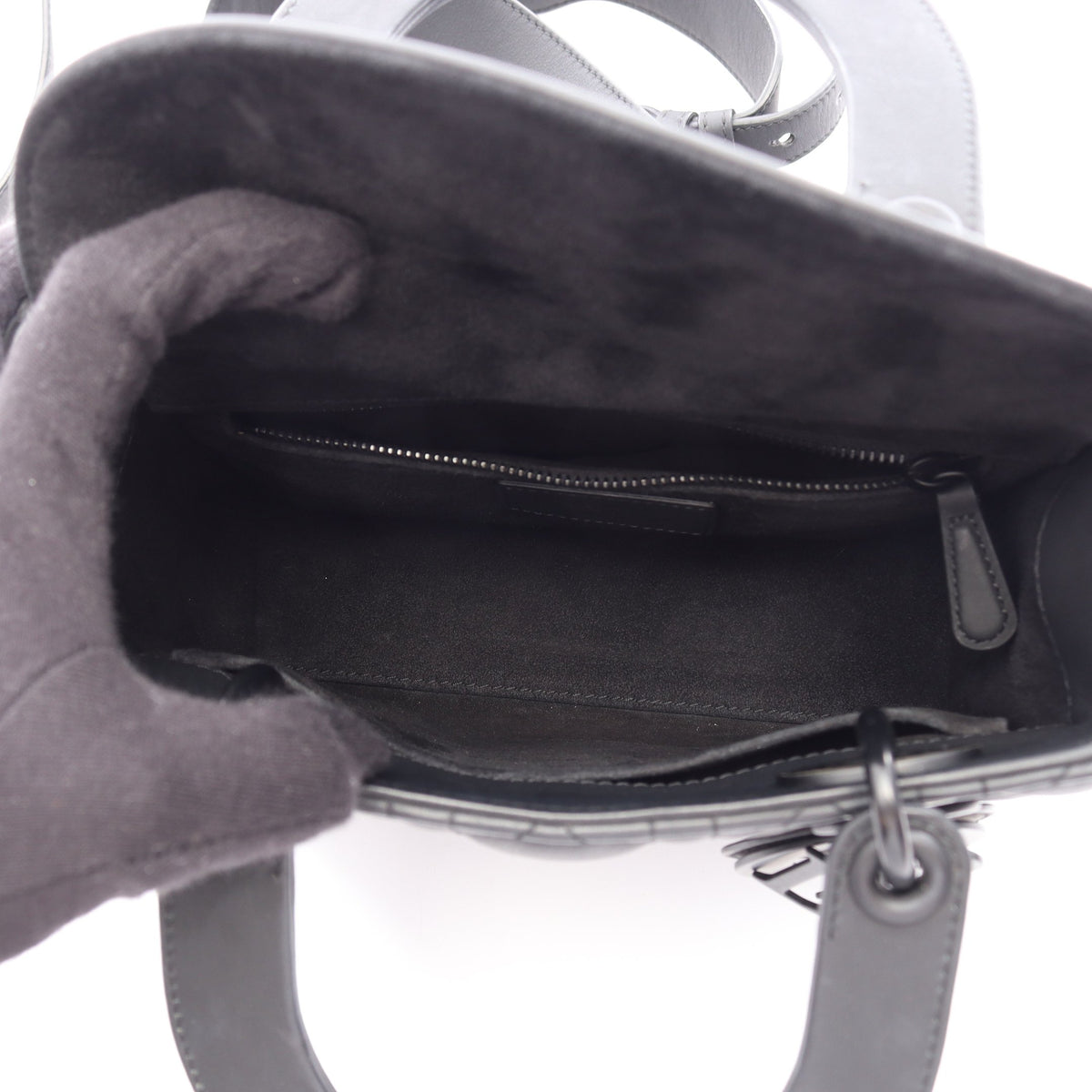 LADY DIOR MY ABCDIOR レディディオール スモール カナージュ 2WAY ハンドバッグ レザー ブラック クリスチャンディオール