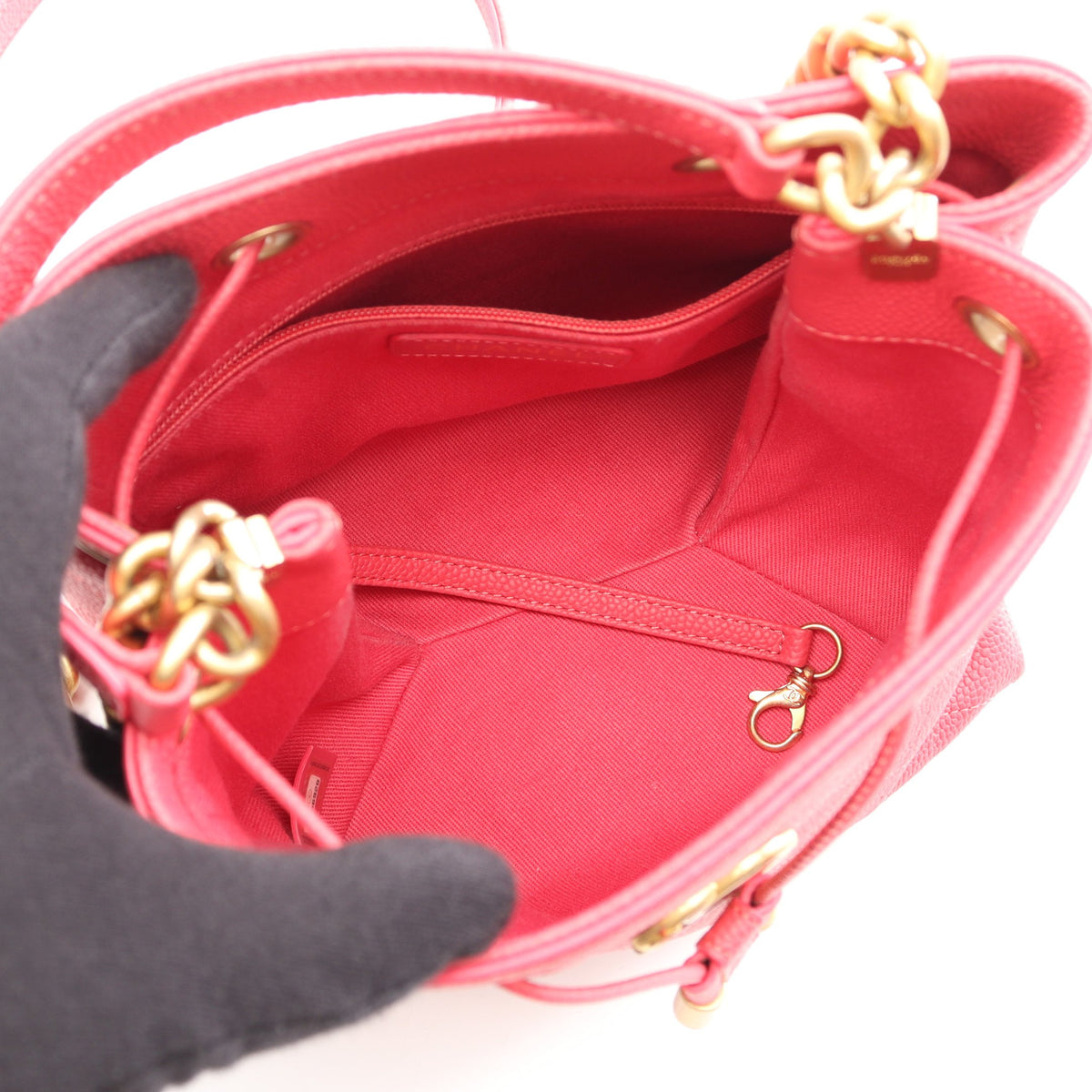 マトラッセ バケット 2WAY チェーンショルダーバッグ キャビアスキン ピンク ゴールド金具 シャネル