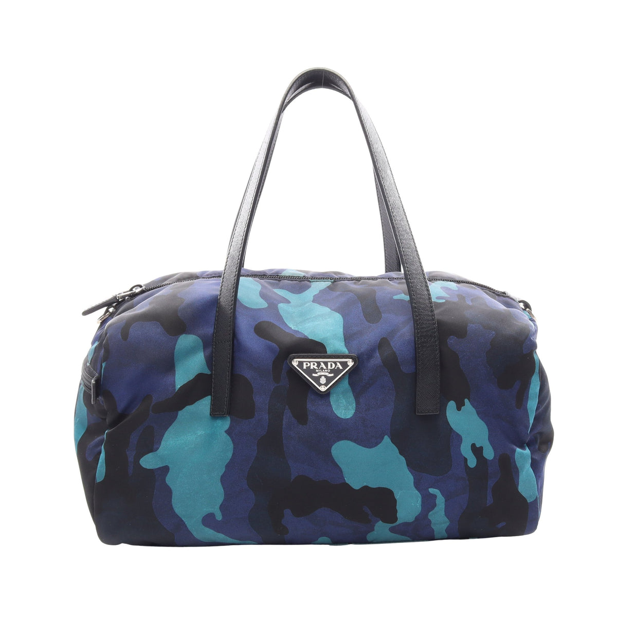 TESSUTO CAMOUFL カモフラージュ ミニボストンバッグ ナイロン サフィアーノレザー ブルー ブラック プラダ バッグ PRADA
