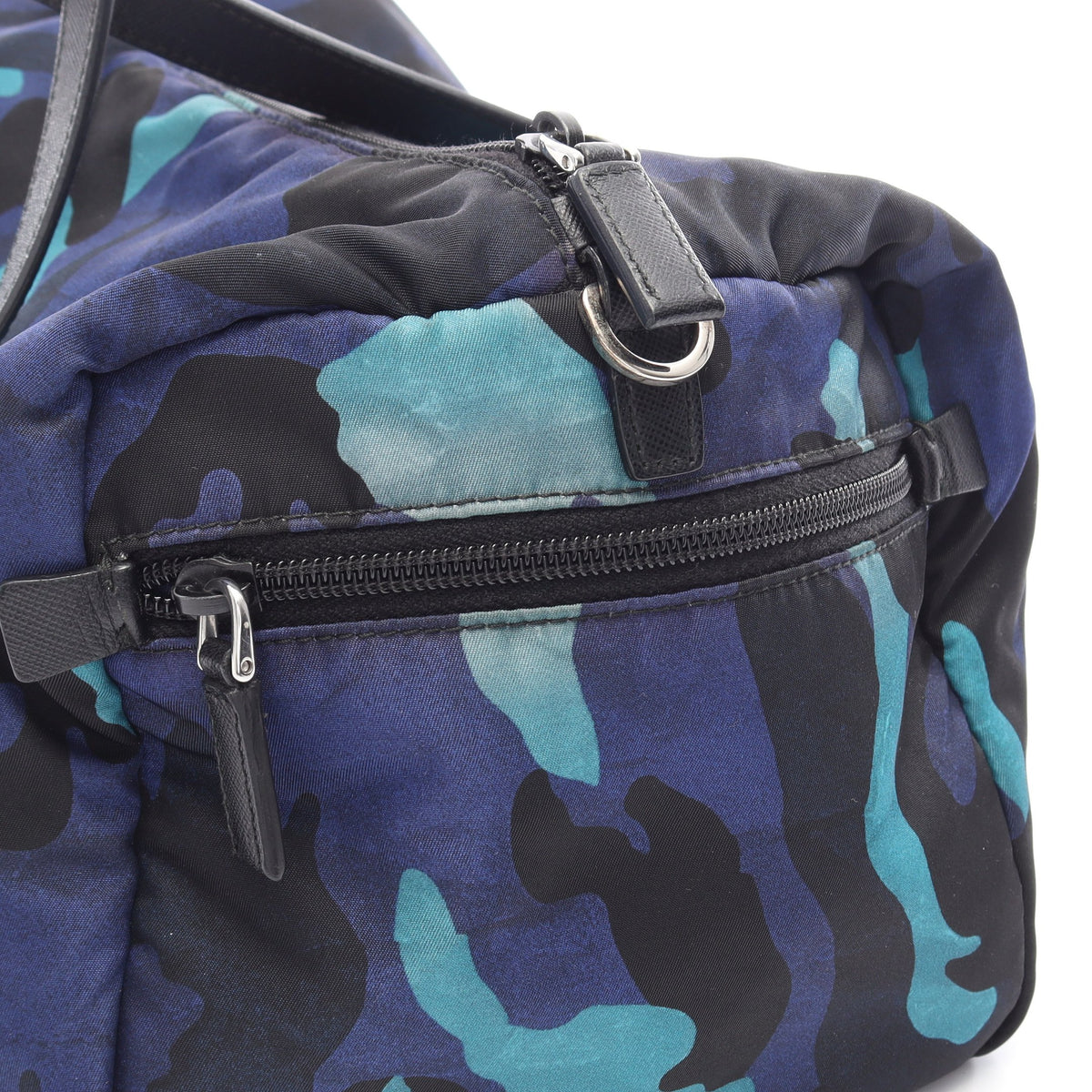 TESSUTO CAMOUFL カモフラージュ ミニボストンバッグ ナイロン サフィアーノレザー ブルー ブラック プラダ バッグ PRADA