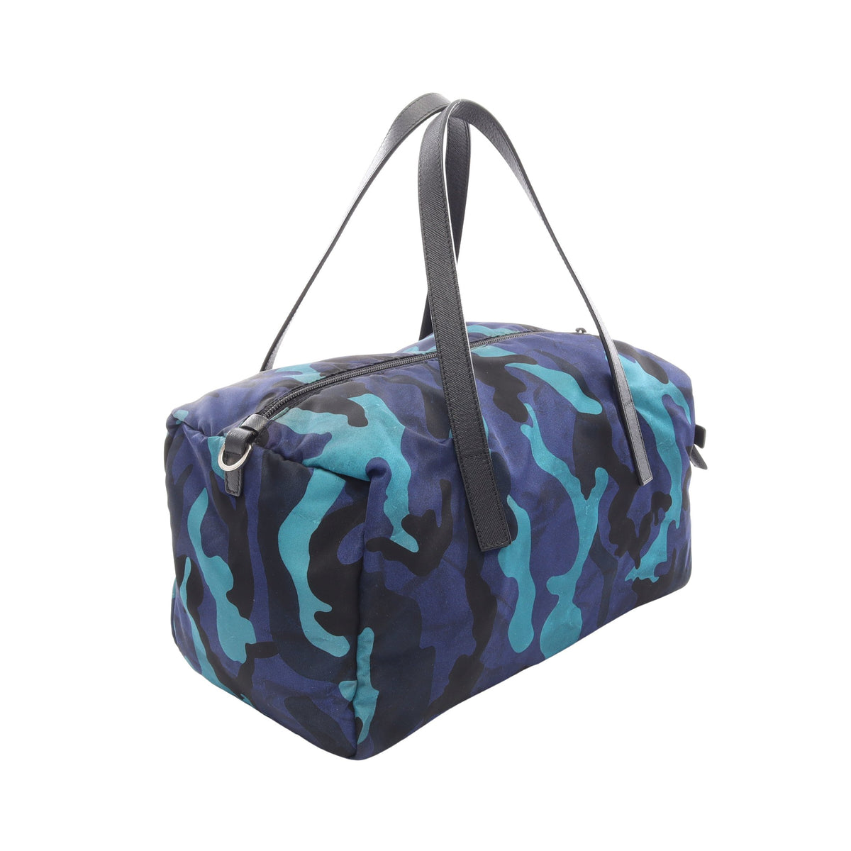TESSUTO CAMOUFL カモフラージュ ミニボストンバッグ ナイロン サフィアーノレザー ブルー ブラック プラダ バッグ PRADA